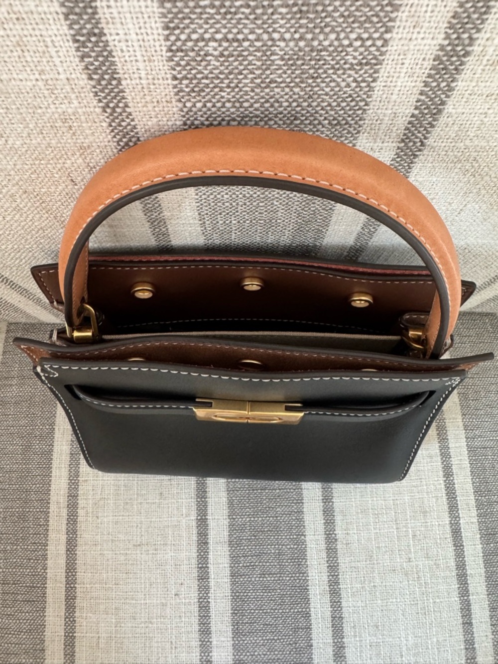 Original Tory Burch Petite Lee Radziwill Double Bag - Black with white stitching - Picture 10 of 12
